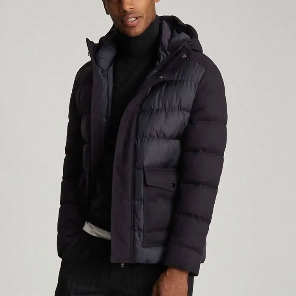 Reiss Graydon Hooded Quilted Jacket Navy Large MSRP $620 - flawed